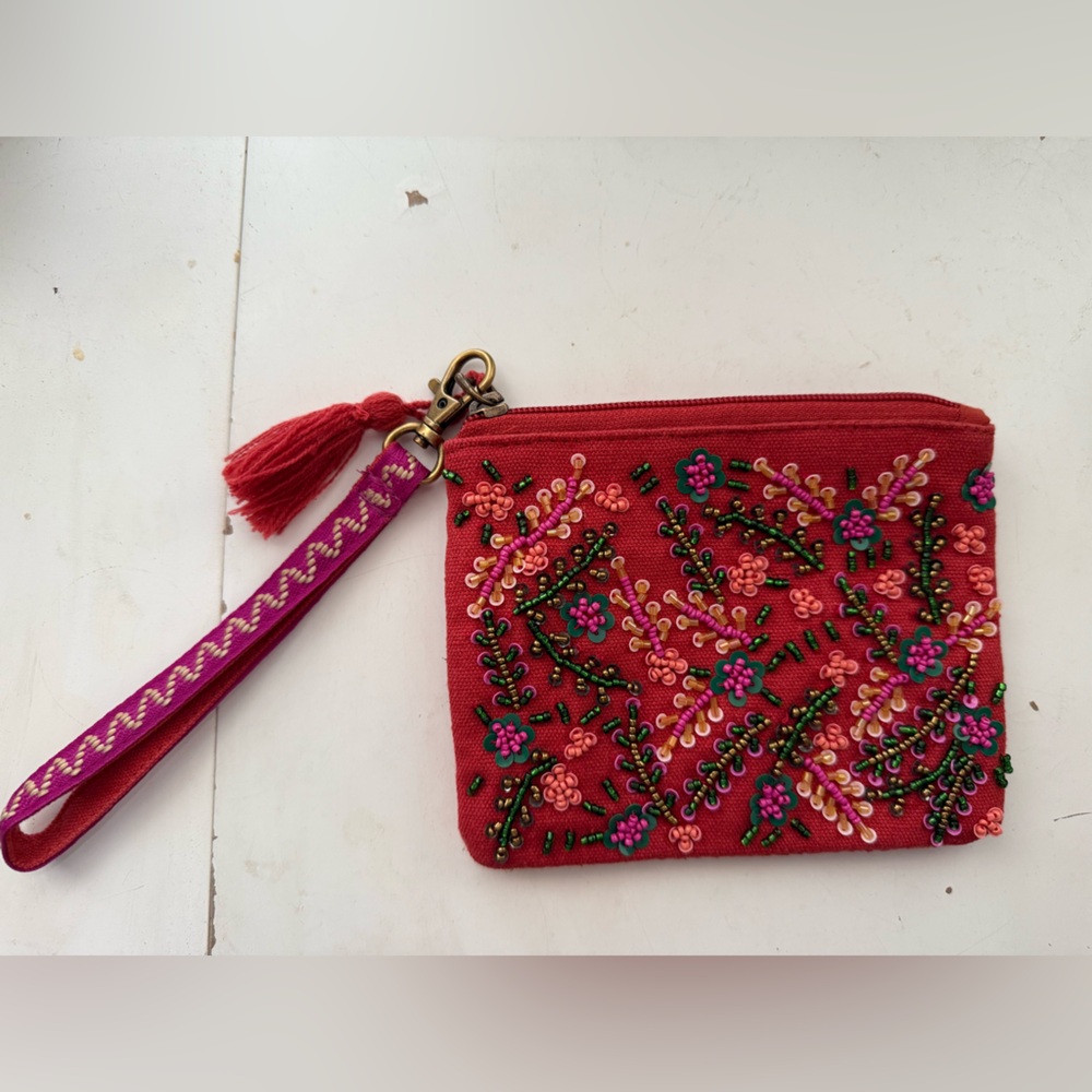 America & Beyond Embroidered Coin purse with Wrist Strap